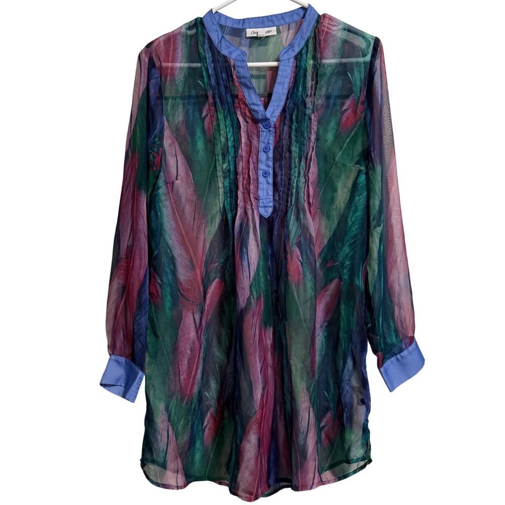 Serengeti Womens Sheer Abstract Print Pintuck Henley Tunic‎ Multicolor S